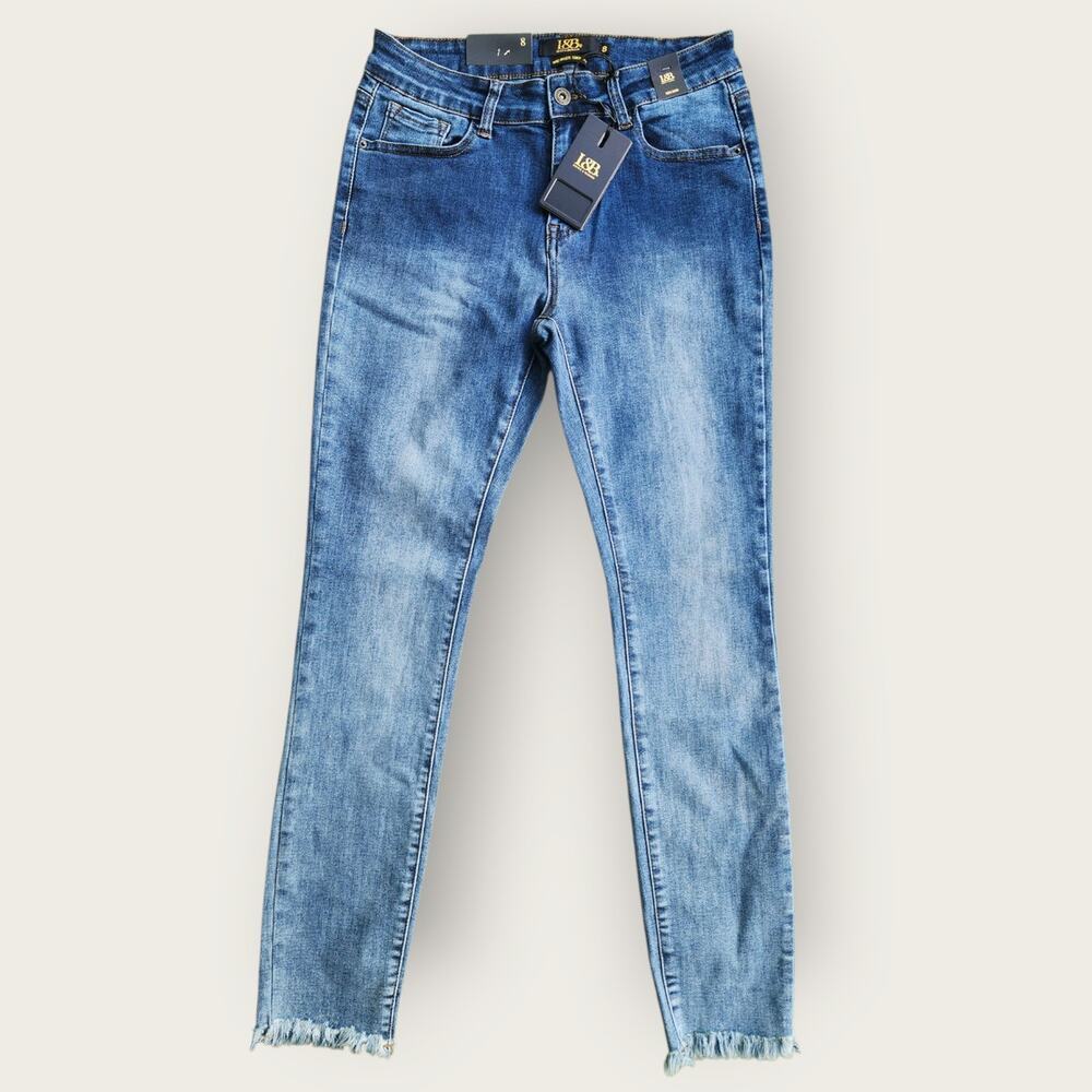 Lucky & Blessed Jeans Women's Sz 8 Blue Denim Mid-Rise Skinny Frayed Hems NWT
